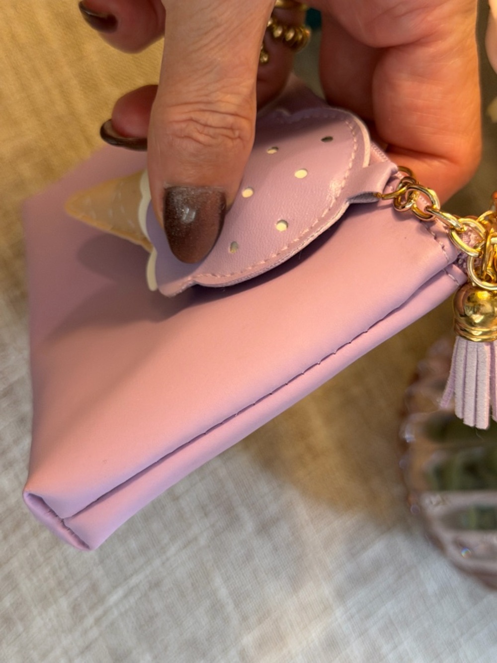 Low START Lilac Bow Wristlet Zipper Case with Ice Cream Charm - Picture 7 of 9